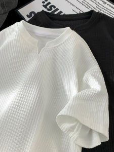 New 2025 Mens Ice Silk V-Neck Short Sleeve T-Shirt Breathable Quick Dry Large Size Summer Top Polyester Fiber Youth Trend