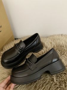 Giày Loafer đế cao phối đai xoắn bản da lì đế mềm giày Lolita phong cách Hàn Quốc nhẹ nhàng