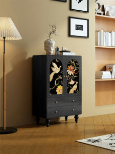 French Medieval Style Floral Bird Pattern Solid Wood Combining Chest of Drawers Living Room Entrance Hall Cabinet Home Dining Room Sideboard