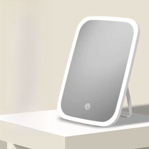 Portable Folding LED Lighted Makeup Mirror Compact Size Womens Personal Carry Storage Box Dormitory Student Essential