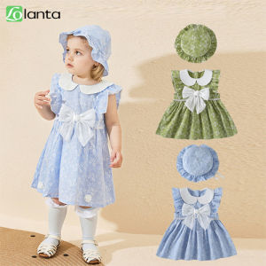 LOlanta Baby Girls Dress Gown Ruffle Sleeve Summer Beach Sundress Newborn Infant Photo Shoot Outfit with Hat