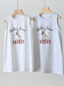 Girls Summer Sleeveless Vest Dress Thin Cotton Mid-Length Casual Style Animal Print round Neck Gown for Ages 2-12 Years Old