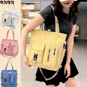 QNQN แฟชั่นผ้าใบกระเป๋าสะพายไหล่กระเป๋าสะพายสไตล์เกาหลีสบาย ๆ กระเป๋าอเนกประสงค์กระเป๋าสะพายไหล่ความจุขนาดใหญ่แบบพกพากระเป๋าสะพายไหล่สำหรับนักเรียนที่จำเป็นสำหรับการเปิดเทอม