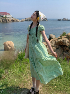 Mixd | Unique Plaid Bubble Sleeve Summer Maxi Dress