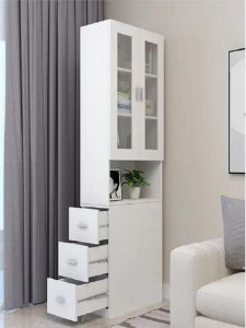 Childrens Solid Wood Pull out Sofa Side Cabinet Corner Desk Gap Storage Cabinet Bookcase Adjustable Shelves Modern Simple