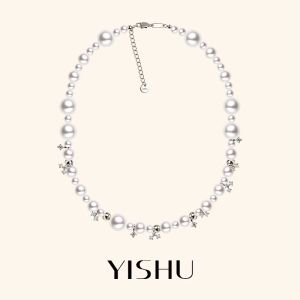 YISHU | Gradually Sizing Pearl Long Necklace Pendant Choker Delicate French Style