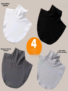 Womens Stripe Half High Collar Fake Collar Neck Protection Scarf Autumn Winter Warmth Protection Korean Style Fashion Accessory