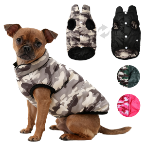 Camouflage Print Dog Clothes For Small Medium Dogs Winter Warm Reversible Pet Jacket With Leash Hole Windproof Yorkshire Coat