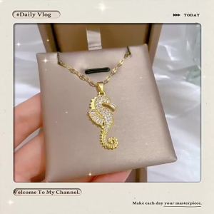Dây Chuyền Mặt Cá Ngựa Nhỏ Xinh Dành Cho Nữ Phong Cách Sang Trọng Nhẹ Nhàng Dây Chuyền Xương Quai Xanh Bằng Thép Titan Trang Sức Thời Trang