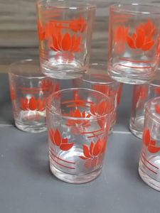 Bộ 12 ly thủy tinh in họa tiết Hoa Sen Quả Táo Quả Dâu -  70ml