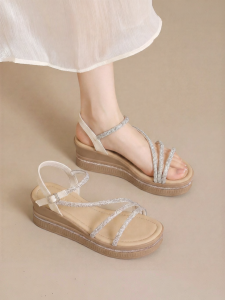 Josiny | One-Strap Rhinestone Flat Sandals