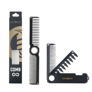 2Pcs 360°Barber Dual Spining Comb Wide and Fine Tooth Cutting Comb & Folding Pocket Comb Set 2-in-1 Grooming Kit for Men