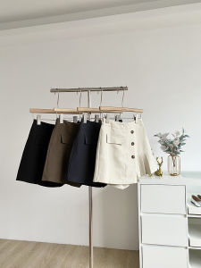 2025 Autumn New Korean Style Chic Simple Casual Pure Color Design High Waist Buttoned Suit Wide Leg Shorts for Women