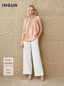 Insun Summer 2025 Acetate Sleeveless Neck Hanging Design Sense Top Womens Business Casual Shirt Straight Cut Simple Style