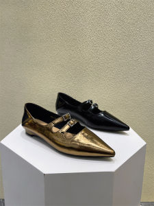 Low Heel Mary Janes Womens Shoes Spring 2025 Pointed Toe Flat Bottom Single Buckle Shallow Mouth European Goods Single Shoes