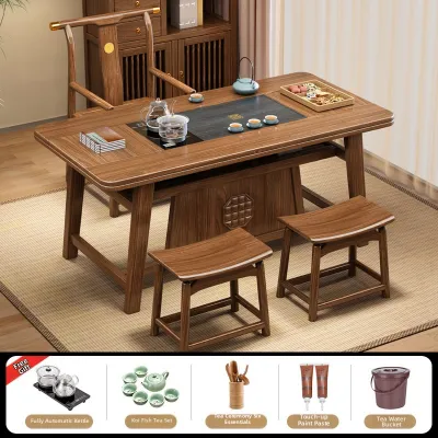 Chinese Style Solid Wood Tea Table And Chairs Combo