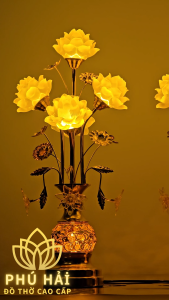 Đèn Thờ Lưu ly 5 Bông Thân Đan Lỗ Cao 63 Cm - Giá 1 đôi - KM TẶNG LED DỰ PHÒNG