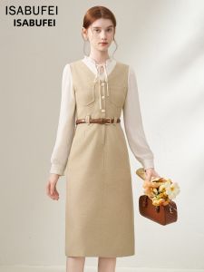 isabufei | Đầm Vintage Giả Hai Mảnh Ôm Sát