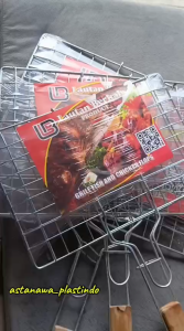 Panggangan ikan jumbo jepit stainless jepitan panggang gagang kayu bakar daging