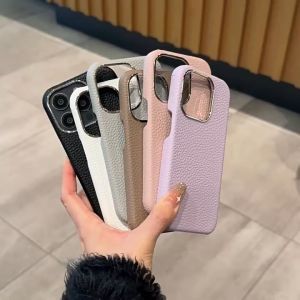 Luxury Leather Phone Case for Iphone 16 Pro Max 12 13 14 15 Pro Max 11 14pro 15pro 16pro Metal Lens Frame Protector Hard Casing Shockproof Kulit Cover