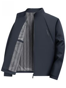 ROMON | Lormen Mens Stand Collar Jacket Casual Windproof Administrative Style Autumn New Fashion Polyester Fiber Standard Fit Outerwear
