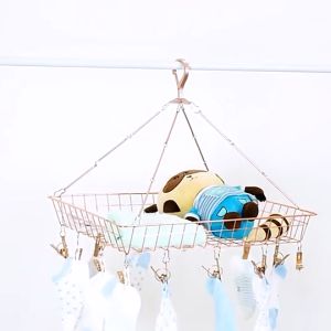 Aluminum Sock Towel Basket Drying Rack + Steel Clip (Square) (3 color options (Silver丨Gold丨Rose Gold))