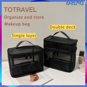 Clear mesh makeup bag Zipper makeup bag Portable travel storage bag Tote bag Double makeup bag Toiletries bag