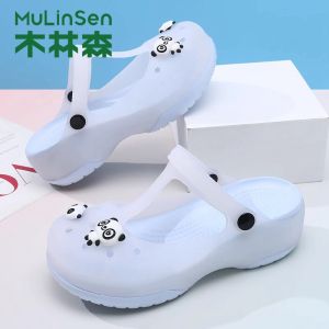 Wooden Forest Womens Summer Anti-Slip Thick Bottom Jelly Sandals Casual Beach Slippers Soft Bottom Flat Heel Color Block