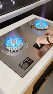 XUMTOM 9.5KW Timing Double Burner Gas Stove With Timer Liquefied Gas Cooker 304 Thickened Stainless Steel Panel table top Double Burner Cooker Liquefied Hob 定时燃气灶 翻盖煤气灶
