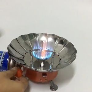 เตาแก๊สพกพา เตาแก๊สแค้มปิ้ง บังลม เตาแก๊สกระป๋อง เตา Moka pot พร้อมสายต่อเพื่อความปลอดภัย สำหรับพกพา