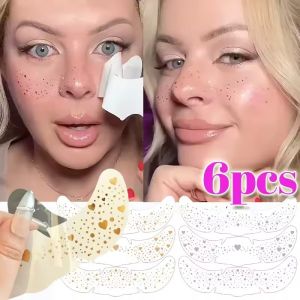 2025 Halloween Freckle Tattoos Gold Holographic Face Stickers for Kids Costume Non-Toxic Water-Activated Makeup 6/3pcs Easy Apply/Remove Set