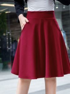 55cm to Knee A- line Umbrella Skirt Pleated Skirt Mid Length Long Length Skirt Plus Size High Waist Dancing Puffy Pocket Skirt