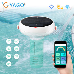 RCYAGO 7-In-1 WiFi ทดสอบพีเอชสระว่ายน้ำพลังงานแสงอาทิตย์มิเตอร์พีเฮช สระอุปกรณ์ทดสอบคลอรีนสำหรับสระว่ายน้ำตู้ปลาพิพิธภัณฑ์สัตว์น้ำอ่างน้ำร้อนสปา