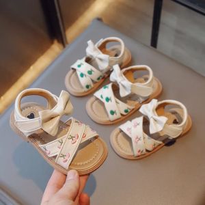 SHUNAICHI  Summer Sandals for Girls Bow-knot Embroid Flower Children Sliders Green Pink 22-31 Classic All-match Soft Kids Flat Shoes H07051