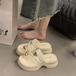 Womens Summer Outdoor Slip-On Toe Post Thick Bottom Heightening Flat Sandals Casual Rubber Outsole PU Upper Comfortable