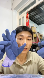 Găng tay lao động phủ cao su nhám xanh dương nữa mu bàn tay găng tay làm vườn bao tay chống mòn