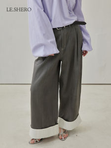 LE.SHERO | กางเกงขายาวทรงหลวมสำหรับเดินทาง LE.SHERO ทรงตรง ผ้าโพลีเอสเตอร์ผสมคอตตอน ความยาวปกติ ฤดูใบไม้ผลิ 2025
