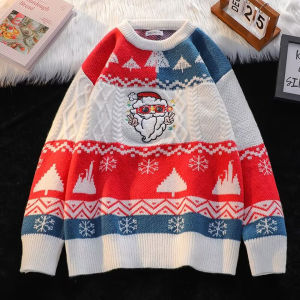 Retro American Santa Claus Knitwear Loose Design Trendy Heavyweight Couples Sweater Womens Fashionable Autumn Winter Warmth