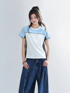 CHANT2nd | Color Block Stitching Slim Fit Womens T-Shirt Summer