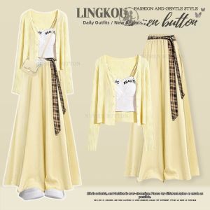 NUMEN BUTTON | Large Size Youthful Lazy Spring Outfit Three-Piece Set