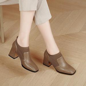 ZAZA British Style Black Leather High Heel Boots & Women's Square Toe Office Shoes