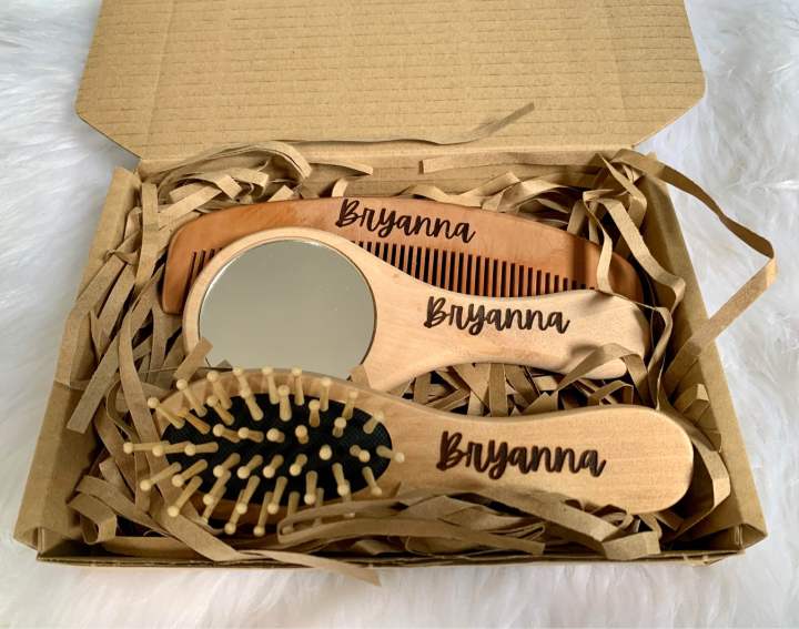 Personalized Wooden Hair Brush, Comb, and Mirror Lazada PH