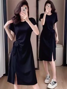 Shalldoer | Hepburn Style Belted Waist Slenderizing Split Dress