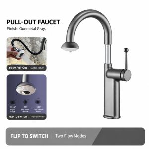 Height Adjustable Bathroom Faucet Pull Out 360° Swivel Hot Cold Basin Mixer Tap Single Handle Vanity Sink Faucet