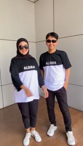 ELQIA - Atasan T-shirt Couple Aldira Combi Hitam 01 Pakaian Pasangan Combed 24s