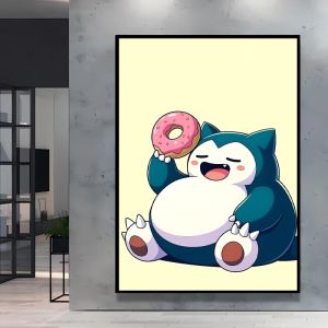 KAYOU | 1PC Canvas HD Prints Pokemon Pikachu Snorlax Poster Eating Noodles Cartoon Picture Modern Home Living Room Decor Children G
