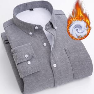 Big Sale Leak-Picking Pure Color Fleece Thickened Blouse Men Fall and Winter Work Wear Long Sleeves K-style Business Casual Shirt