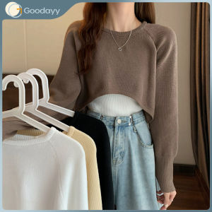 Knitted Long Sleeve For Women Round Neck Short Top Autumn Irregular Front Short Back Long Loose Pullover Knitted Women Round Neck Long Sleeve Short Top