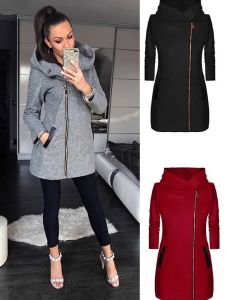 แจ็คเก็ตมีฮู้ดยาวปานกลางมีซิปด้านข้าง แจ็คเก็ตผู้หญิง ทรงหลวม แขนยาว ปกติ ปกติ แจ็คเก็ตผู้หญิง แจ็คเก็ตผู้หญิง