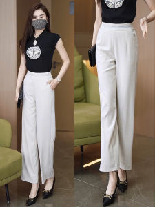 กางเกงขายาวทรงตรงผ้าฝ้ายลินินสำหรับผู้หญิง กางเกงขายาวทรงหลวมบางฤดูร้อน กางเกงขายาวทรงหลวมไหมน้ำแข็ง 9 ส่วน ลำลอง ไซส์เล็ก